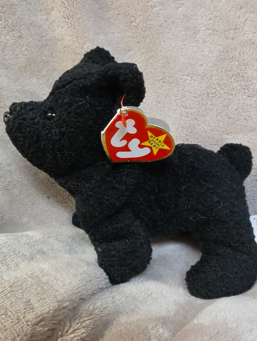 Ty Black Plush Beanie Dog with Heart Tag